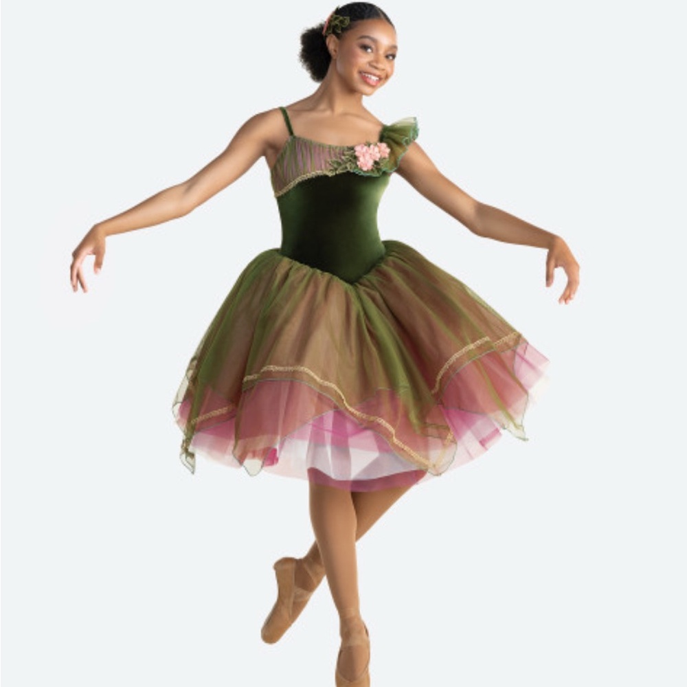 Elegant Green and Pink Midi Dress